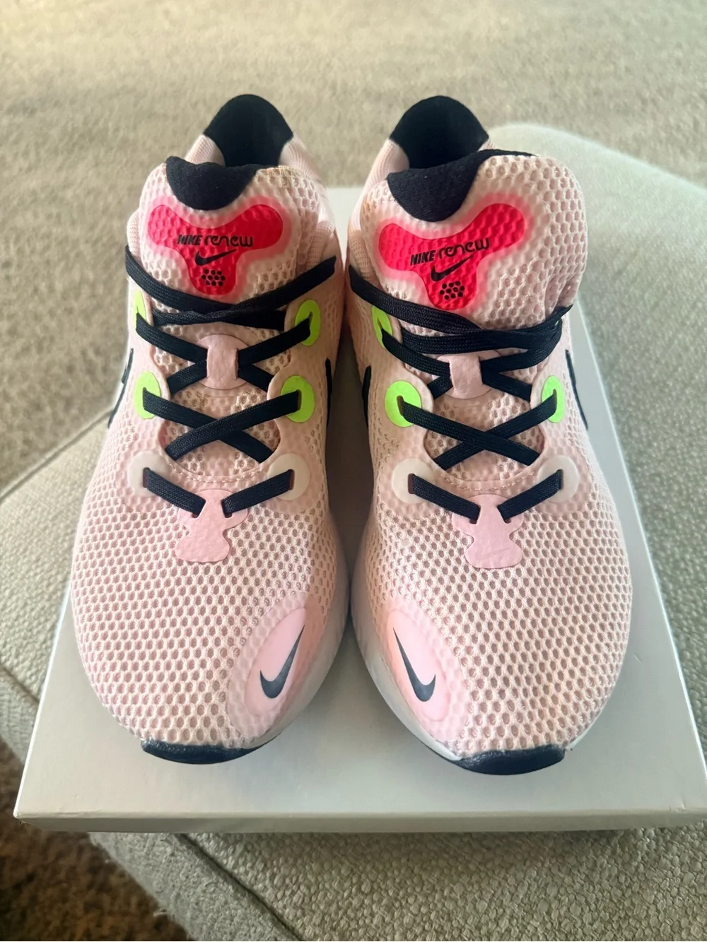 Nike Pink Mesh Running Shoe with Neon Green and Black Details